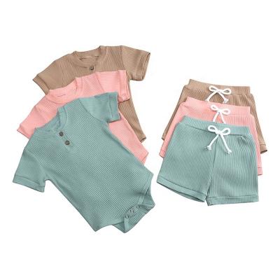 China Wholesale Custom Anti-Shrink Summer Baby Factory Ribbed High Quality Layette Anti-Shrink Cotton Set Newborn Baby Clothes for sale