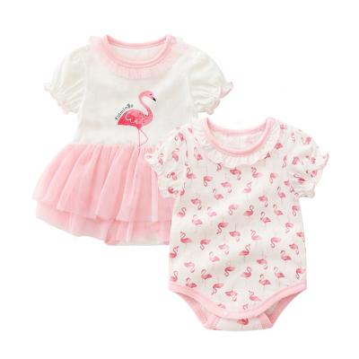 China Factory Custom Hot 100% Organic Cotton Flamingo Baby Girl Romper Antibacterial Antibacterial Girl Dress Clothing Summer Custom Made for sale