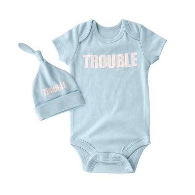 China Factory Custom Organic Antibacterial Cotton Shorts Sleeve Baby Romper Jumpsuit And Hat Set Wholesale Customized for sale