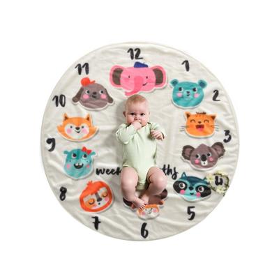 China Factory Wholesale Custom Animal Super Soft Plush Blanket Monthly Round Round Baby Plush Anti-pilling Milestone for sale