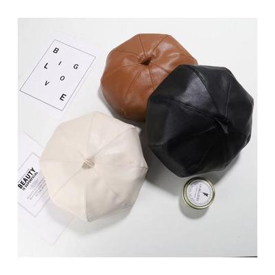 China Outstanding Pumpkin Hat New Pu Fashion Beret Hat Woman Girl Retro Painter Leather Octagonal British Hat for sale