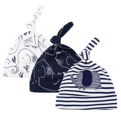 China Striped Baby Hat 0-6 Months Cotton Newborn Hat 3 Piece Set Spring And Summer Baby Hats For Men And Women for sale