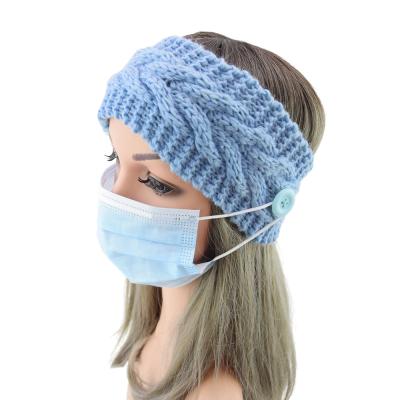 China Europe and America Button Wool Hair Band Twist Sports Knitting Warm Elastic Headband Women's Ear Protect Hair Accessories for sale