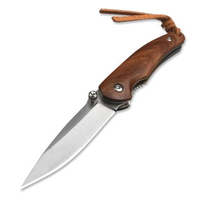 China High Quality Non-variable Outdoor Camping EDC Knves Red Sandalwood Handle Folding Pocket Knife Self Defense Hunting Knives for sale