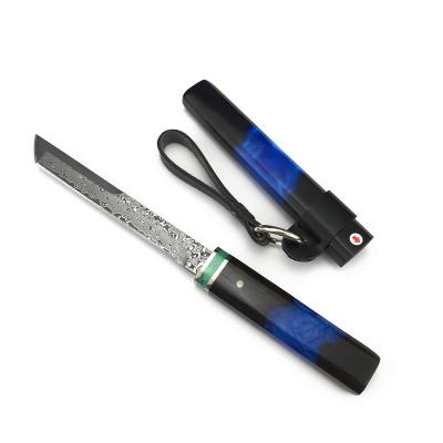 China Non-variable Ebony Acrylic Handle Japanese Steel Fixed Hunting Knives Tanto Damascus Blade Mini Camping Knife for sale