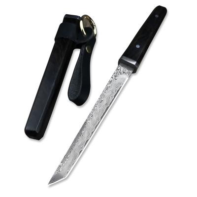 China Non-variable Ebony Handle Japanese Steel Fixed Knives Mini Camping Hunting Tanto Damascus Blade Knife for sale