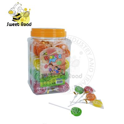 China Fruit factaory natural halal flavor sweet flat lollipop for sale