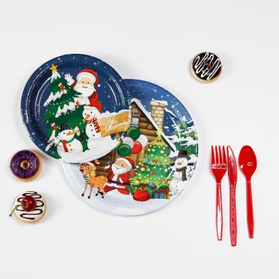 China Simple Hot Disposable Christmas Snowman Cutlery Paper Plate Christmas Sale Themed Party Decorations for sale