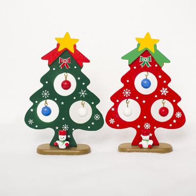 China Simple Wooden 14CM Christmas Tree Ornaments Kids DIY Mini Christmas Tree Gifts Toys for sale