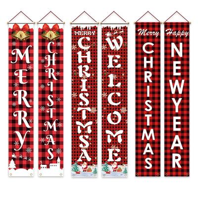 China New Christmas Single Couplet Decoration Plaid Door Curtain Pull Flag Red Black Hanging for sale