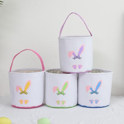 China Decorative Lace Tote Candy Gift Bag Tail Basket Tote Basket Printed Plush Rabbit Canvas Easter Simple Bag for sale