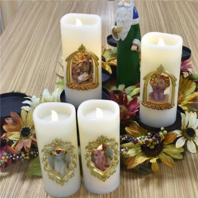 China Religious Decoration Shape Candle Image Mary With Child Candle Light Bible Image Night Light for sale