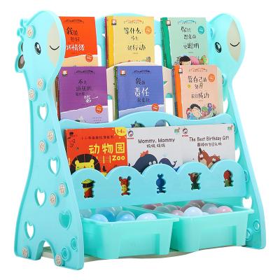 China Contemporary Kindergarten Baby Giraffe Storage Bookcase Shelf Furniture Sets Children Plastic Book Shelves for sale