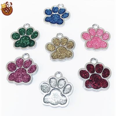 China Custom Engraved Glitter Dog Paw Print Cute JEWELED Pet Tag Laser Etched Personalized Dog Name ID Tag Dog Pendant for sale