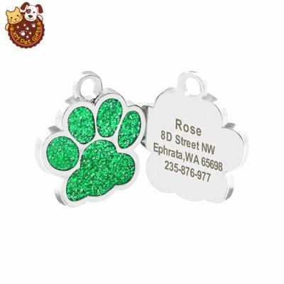 China Popular JEWELED Paw Shape Anti-Lost Personalized Alloy Laser Engraved Pet ID Tag For Pets for sale