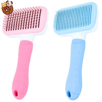 China Viable Hot Sale Pet Grooming Tool Dog Cat Long Pin Self Cleaning Slicker Pet Grooming Brush for sale