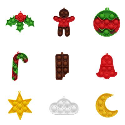 China New Arrival Eco-friendly Silicone Material Stirrer Christmas Decoration Charms Gingerbread Candy Key Chain Set Bubble Stirrer Mini Push Popper Key Ring for sale