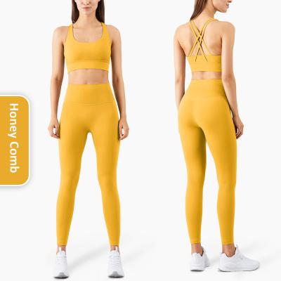 China Breathable Custom Logo Women Sport Clothes Ladies High Waisted Fitness Active Wear Gym Pants 2 Piece Yoga Set Set for sale