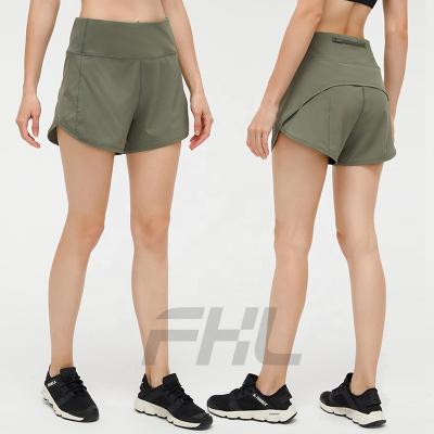 China Fashion Logo Women Double Layer Breathable Custom Fabric Skinny Fitness Shorts For Women Running Shorts for sale