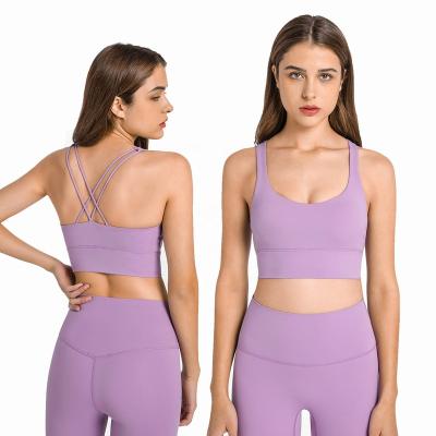 China 2022 new summer color breathable women cross back sports bra lulu lemon line cloth yoga wear for sale