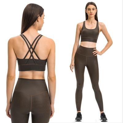 China 2022 New Breathable Lulu Sports Bra With Shockproof Superior Support And Matte Pressed Leather Printing Sexy Sports Bra With Beautiful Back for sale