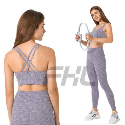 China 2022 Breathable Lulu Stripe Color Sports Shockproof Women's Crossover Beauty Back Gather Running Yoga Fitness Bra for sale