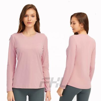 China New Breathable Lulu Yoga Wear Loose Running Blazer Women Around Neck Long Sleeve Soft Lightweight Fitness Yoga T-Shirt for sale