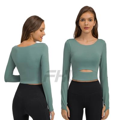 China Autumn New Style Breathable Long Sleeve Sports T-Shirt With Breast Pad For Exercise Yoga Slim Outdoor And Half-Cut Top for sale