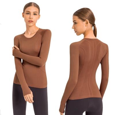 China Lulu Fitness Workout Yoga Tops Long Sleeve Women's Breathable Sports T-Shirt Round Neck Running Yoga Training Sports Tops for sale