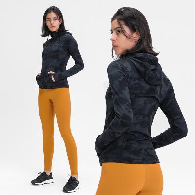 China Wholesale Breathable Yoga Tops Workout Jacket For Women Comfortable Camouflage Print Fitness Clothing Yoga Running Jacket for sale