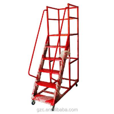 China Supermarket Or Warehouse Knock Down Step Ladder Steel Mobile Climbing Cart for sale