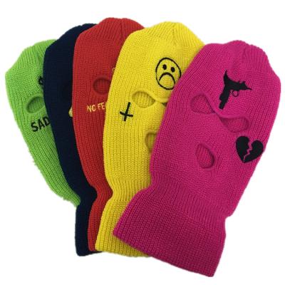 China China Manufacture COMMON Logo Embroidery Face Ski Mask 3 Holes Knitted Balaclava Custom Hat for sale