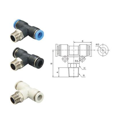 China Automation Equipment Pneumatic Tee Tube Connector Quick Connect Plastic Joints Air Hose Fittings for sale