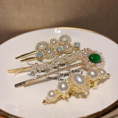 China Fashion Korean Stylish Girl Side Hairpin French Temperament Faux Stone Pearl Hairpin Clip Retro Hairpin Hair Clip Headdress for sale