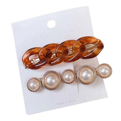 China The two fashionable Korean fashion hairpins set hairpin chains wild clip combination hairpin female Korean Central Institute of Statistics pearl hair accessories jewelry for sale