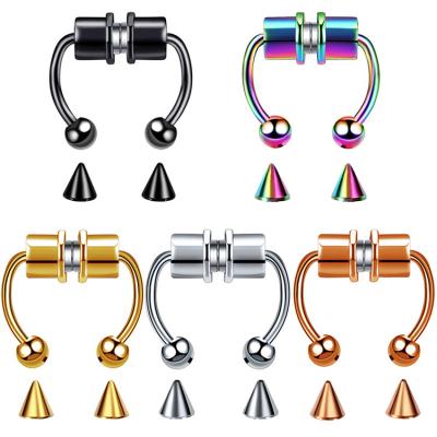 China Colorful Ring Horseshoe Ring Body Jewelry Nose Piercing New Fashion Stainless Steel Nose Ring Metal Fake Magnetic Punk Non-Piercing for sale