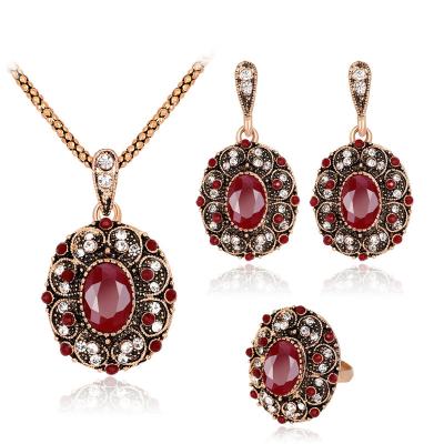 China Ethnic style series retro necklace set antique kc gold plated necklace earrings ring three piece set for sale