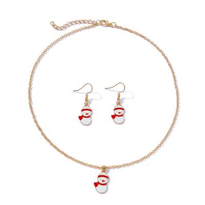 China CLASSIC Christmas Series Cartoon Christmas Snowman Necklace Earrings 2 Pieces Set Christmas Jewelry For Women for sale