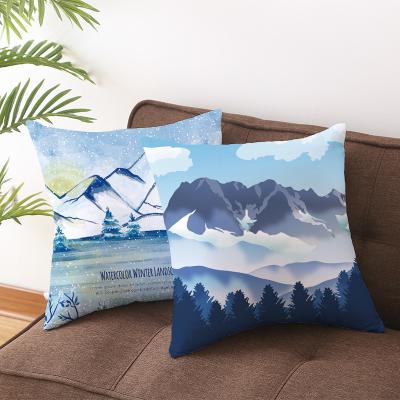 China Non-toxic high quality custom printing blue 45*45 polyester pillow case cushion cover for home decor for sale