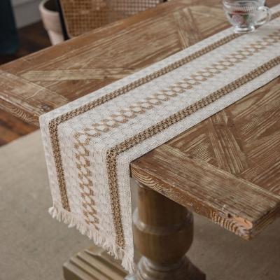 China Natural luxury stripe boho woven knit strip plaid wedding macrame place mat table runner for wedding for sale