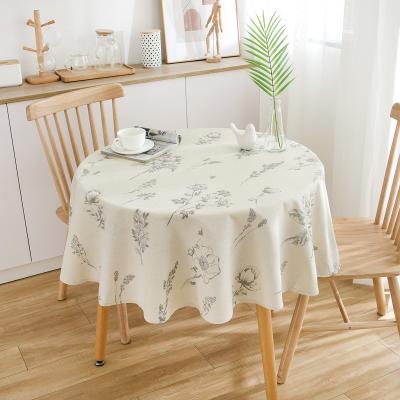 China American style sketch flower printed round table cover cloth table cloth white cotton linen tablecloth for dining room for sale