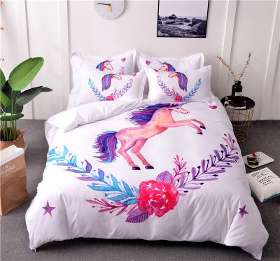 China Modern Custom 3D Printed Unicorn Purple Duvet Cover Sets Kids for sale