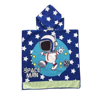 China Cartoon QUICK DRY astronaut printing polyamide baby beach quick dry hooded bath towel 120*60cm with hood for boys for sale