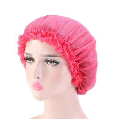 China Breathable Elastic Satin Dobby Hairnet Mesh Hair Hood Silk Sleep Hat For Ladies for sale