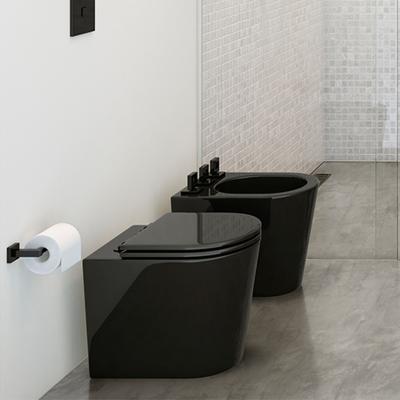 China Nordic Concealed WC Lavatory Toiletries Set One Piece Cistern Floor Pan Cabinet Bath Room Oval Bidet Red Ceramic Sanitary Sink Matte Black Matte Black for sale