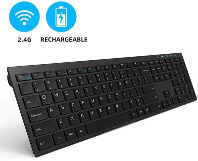 China 2.4g Wireless Keyboard Computer Keyboard Black English Ultra-thin Metallic Rechargeable Mini Keyboard For Laptop Desktop Tablet for sale