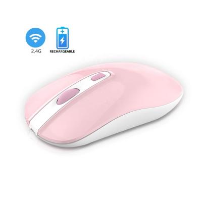 China New pink 2.4g ultra-thin wireless rechargeable mouse for girls 4D 10m bluetooth mouse 1600DPI 2400DPI silent ultra-thin computer mouse for sale