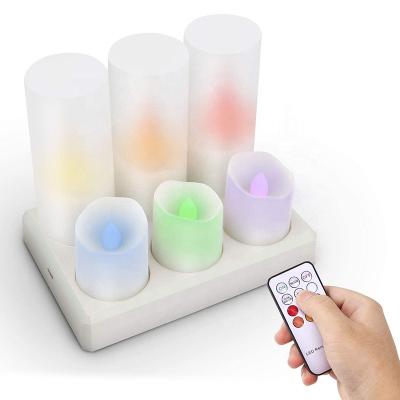 China Rechargeable and Remote Control Rechargeable Colorful Candle with Timed Decor LED Tea Wax Discoloration Remote Control Candles for Christmas and Halloween Home for sale