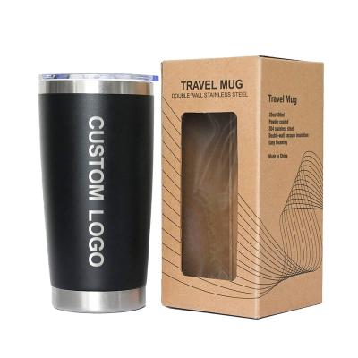 China Viable Custom Double Wall Regular Tumbler Metal Mug 20oz Powder Coated Lid Stainless Steel Beer Coffee Camping Travel Mug for sale