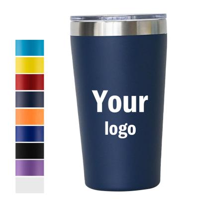 China Custom Viable Powder Coated Metal Mug 16oz 16 Tumbler Travel Double Wall Insulated Ozstainless Steel Coffee Mug With Lid for sale